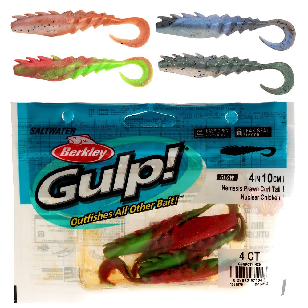Berkley Gulp Nemesis Prawn Curl Tail Soft Bait 10cm Qty 4