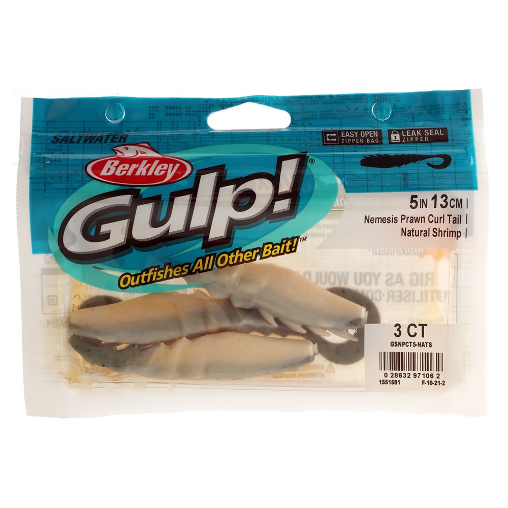 Berkley Gulp Nemesis Prawn Curl Tail Soft Bait 12.5cm Qty 3 Natural Shrimp