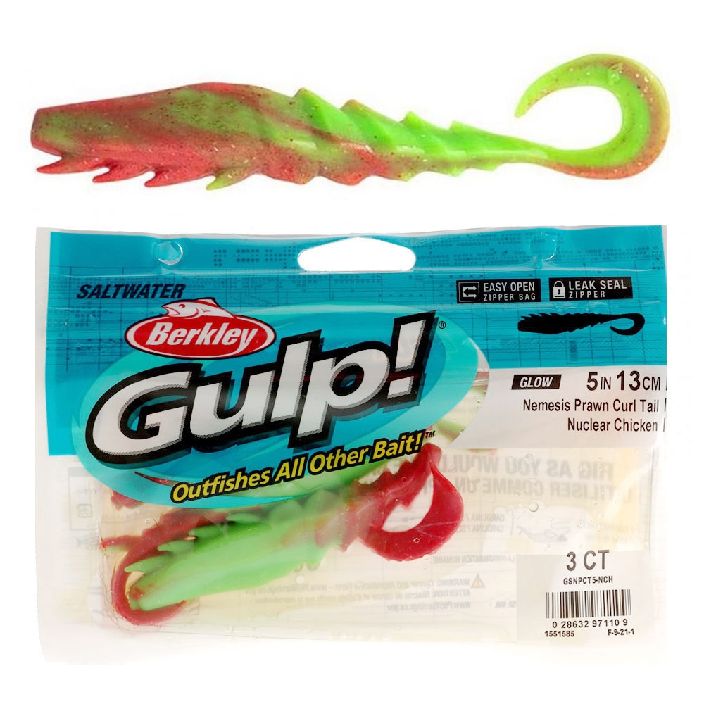 Berkley Gulp Nemesis Prawn Curl Tail Soft Bait 12.5cm Qty 3 Nuclear Chicken