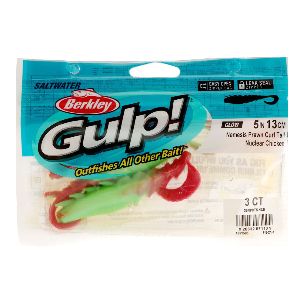Berkley Gulp Nemesis Prawn Curl Tail Soft Bait 12.5cm Qty 3 Nuclear Chicken