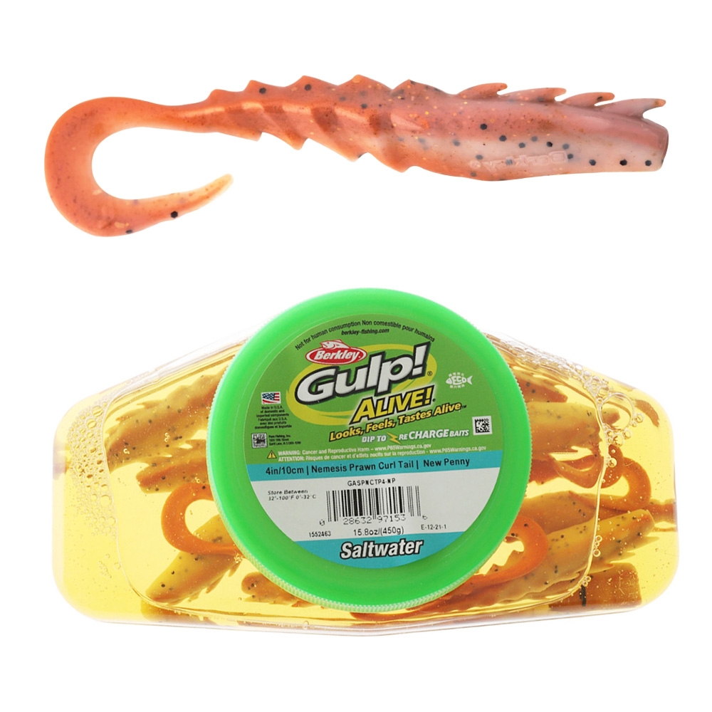 Berkley Gulp Alive Nemesis Prawn Curl Tail Soft Bait Tub 10cm New Penny