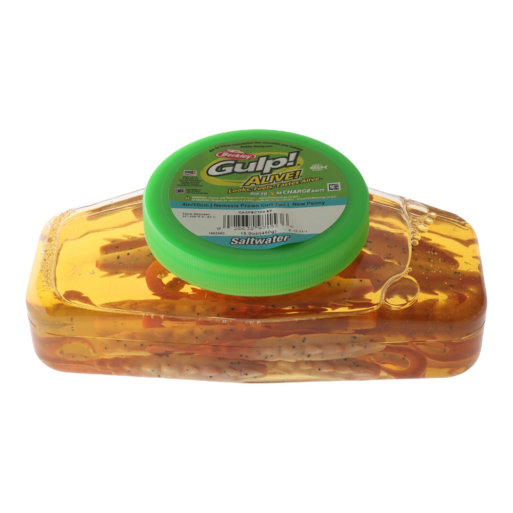 Berkley Gulp Alive Nemesis Prawn Curl Tail Soft Bait Tub 10cm New Penny