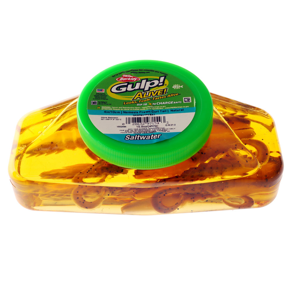 Berkley Gulp Alive Nemesis Prawn Curl Tail Soft Bait Tub 10cm Natural Shrimp