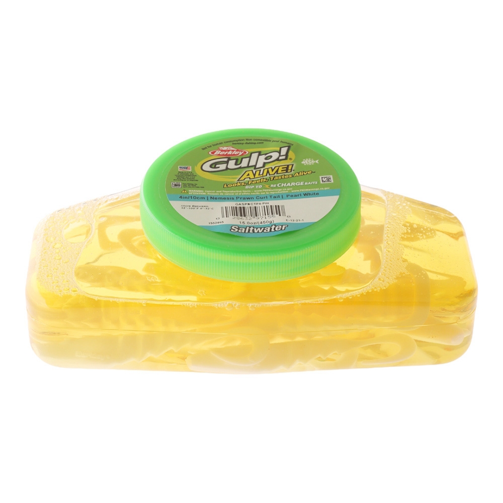 Berkley Gulp Alive Nemesis Prawn Curl Tail Soft Bait Tub 10cm Pearl White