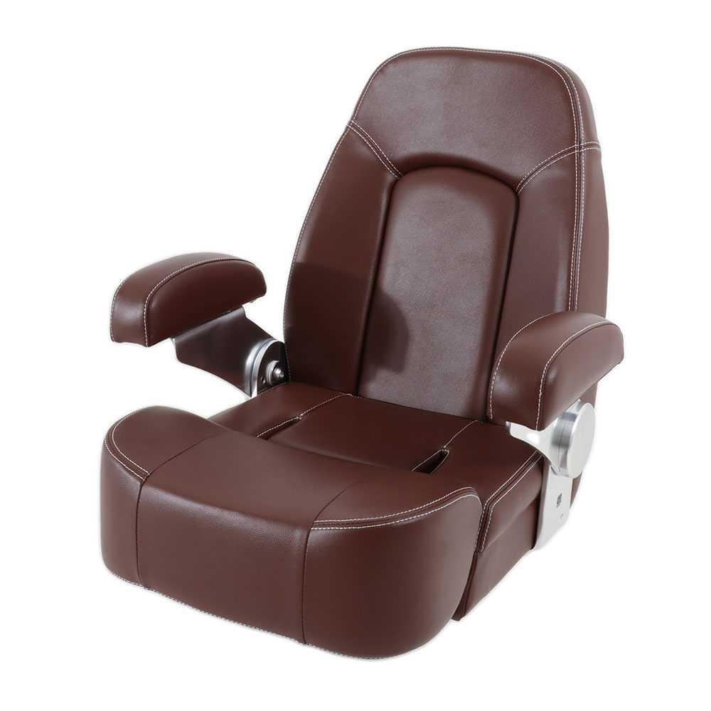 V-Quipment Seaman Helm Seat with Flip-Up Squab Mahogany Brown