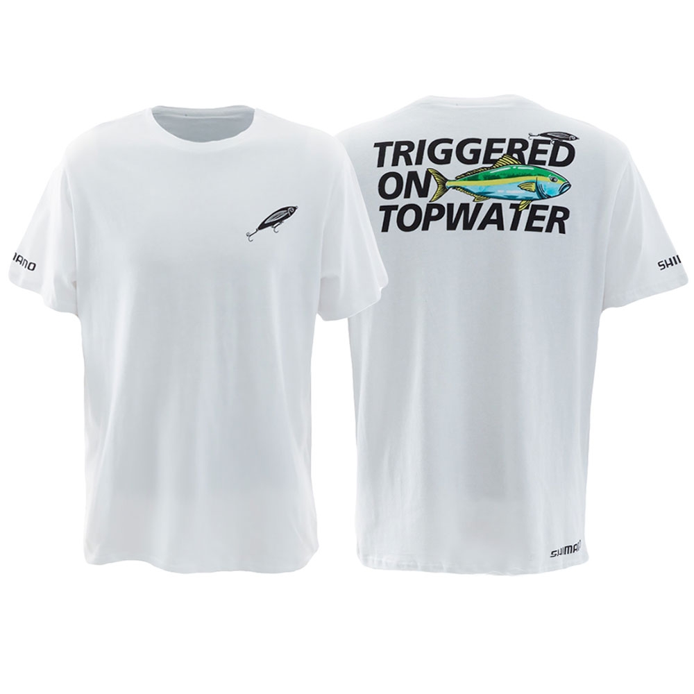 Shimano Triggered On Topwater Mens T-Shirt White 2XL