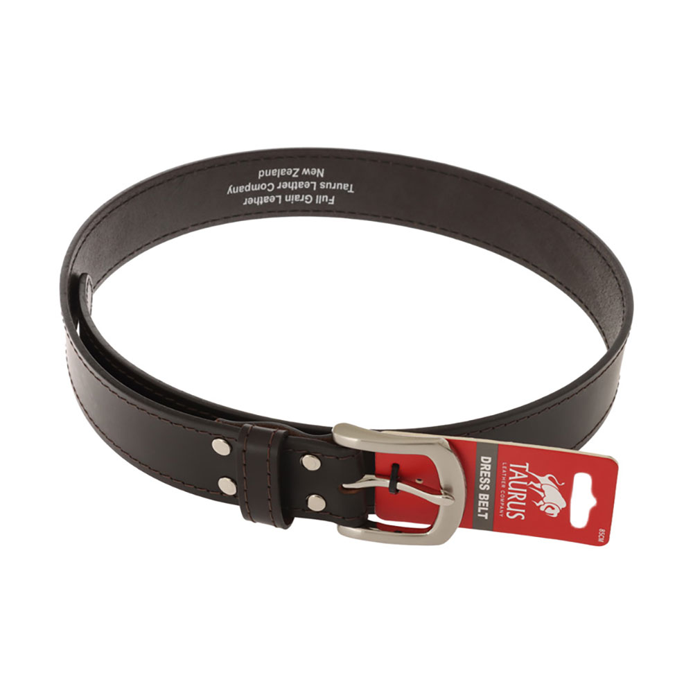 Taurus 38mm Leather Belt Sewn Edge H/D Buckle Brown