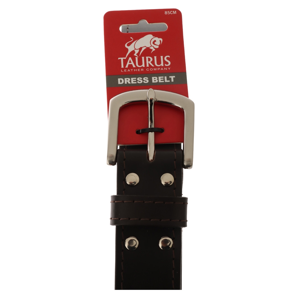 Taurus 38mm Leather Belt Sewn Edge H/D Buckle Brown