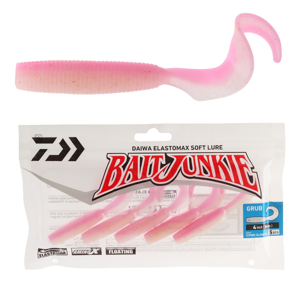Daiwa BaitJunkie Grub Soft Bait 4in/8.8cm Qty 5 Pink Glow