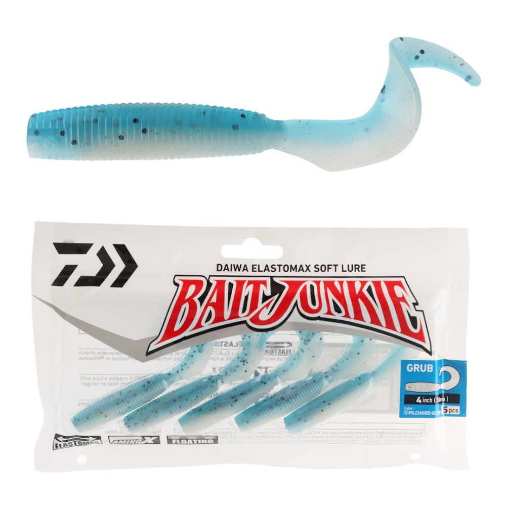 Daiwa BaitJunkie Grub Soft Bait 4in/8.8cm Qty 5 Pilchard Glow