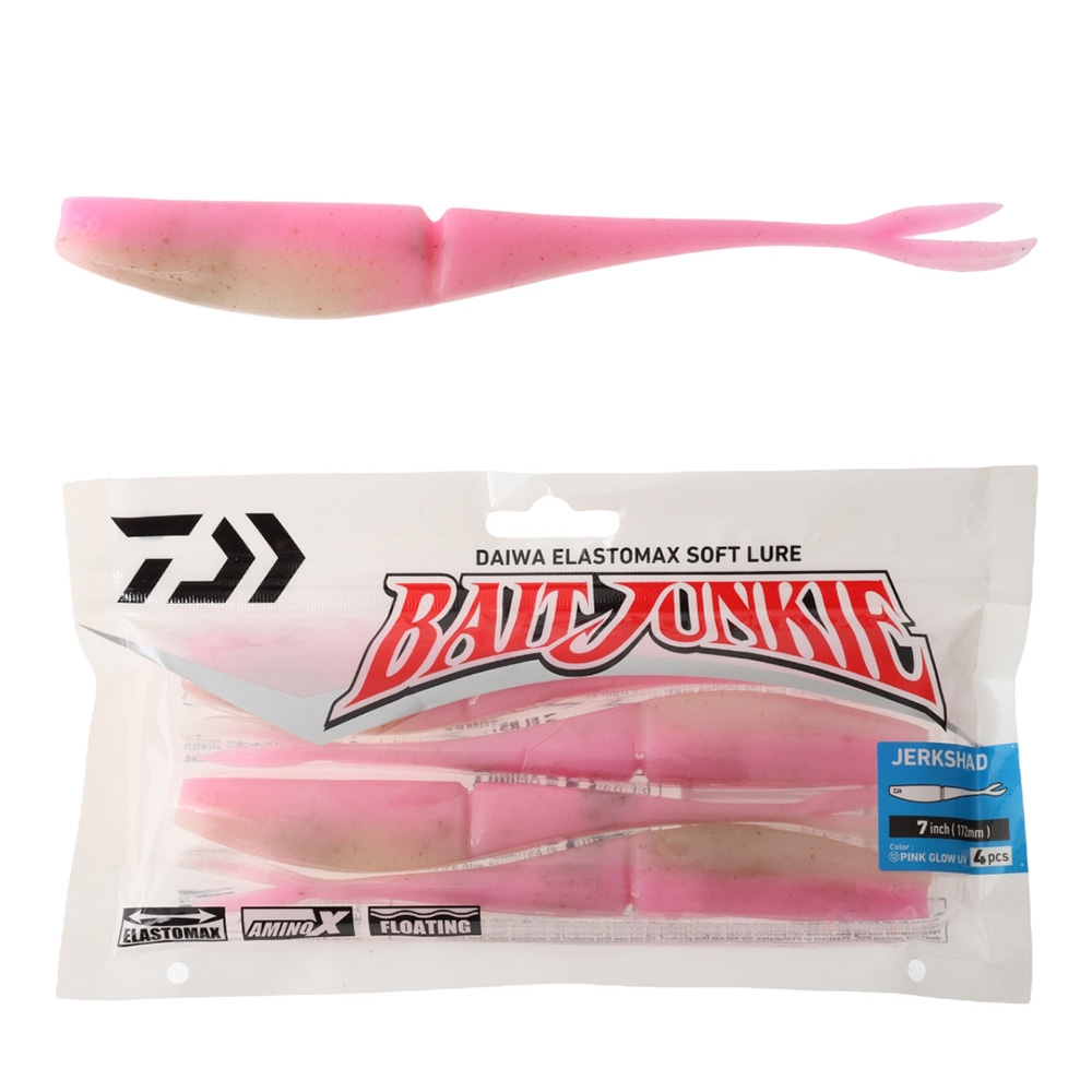 Daiwa BaitJunkie Jerkshad Soft Bait 7in/17.2cm Qty 4 Pink Glow UV