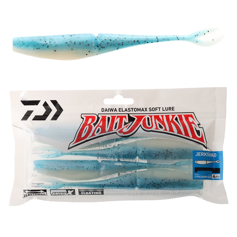 Daiwa BaitJunkie Jerkshad Soft Bait 7in/17.2cm Qty 4 Pilchard Glow