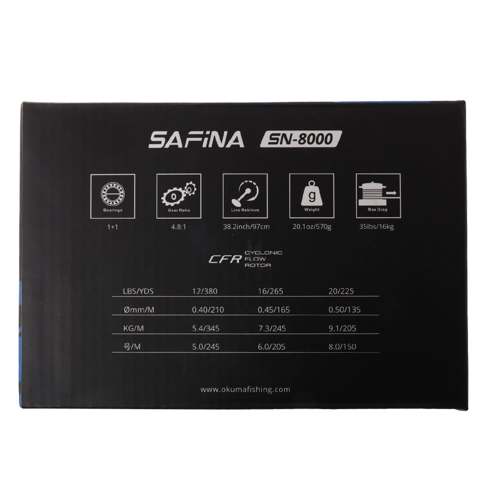Okuma Safina 8000 Spinning Reel with 10kg Mono