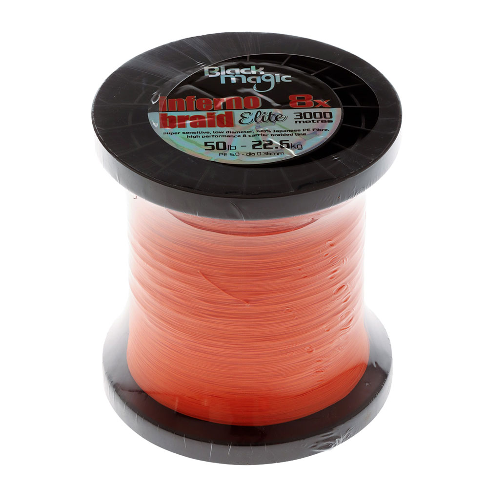 Black Magic Inferno Braid Elite 8X Hi-Viz Orange Bulk Spool 50lb 3000m
