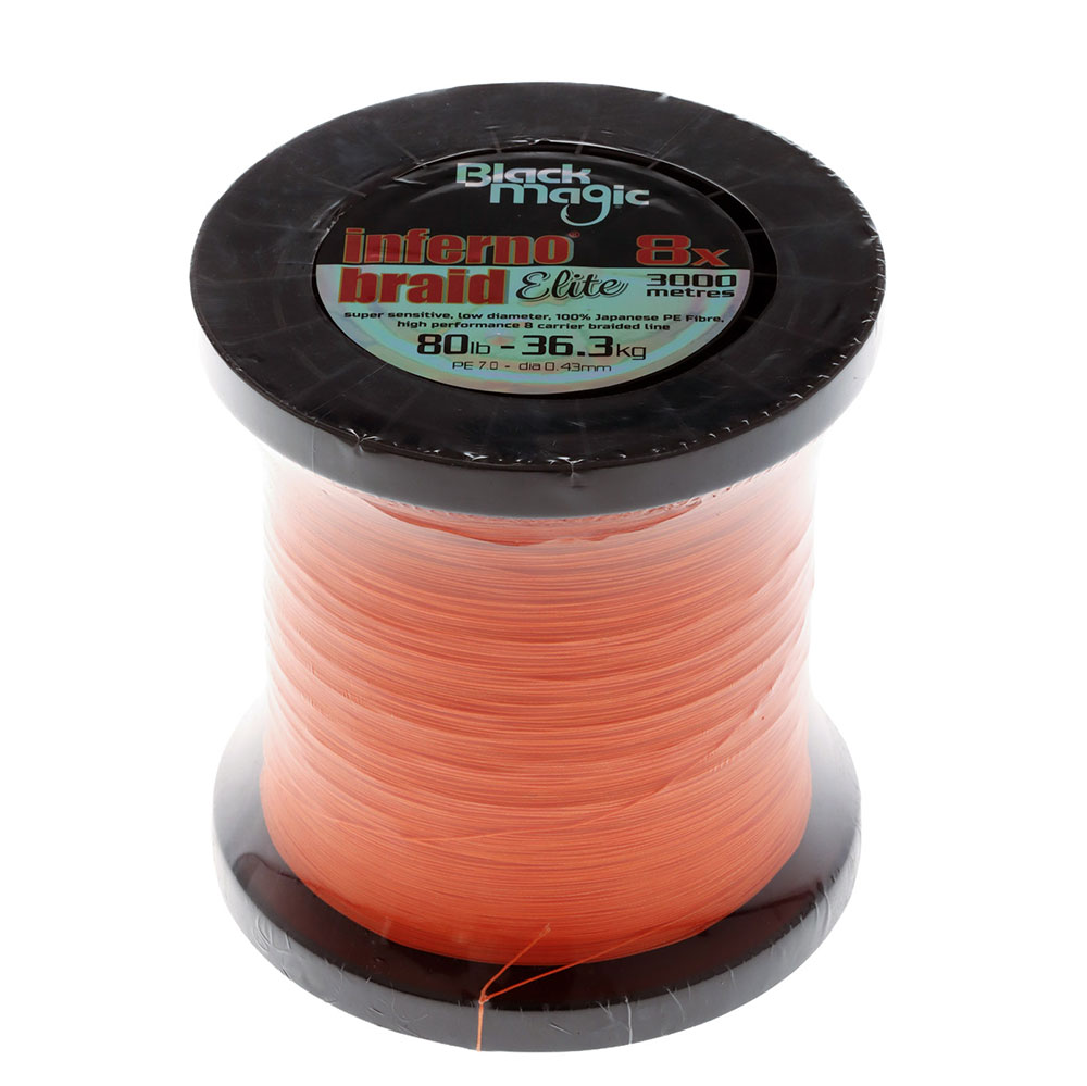Black Magic Inferno Braid Elite 8X Hi-Viz Orange Bulk Spool 80lb 3000m