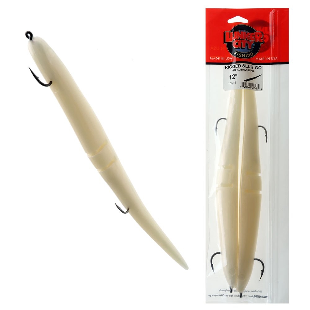 Lunker City Slug-Go Rigged Soft Bait 12in / 30cm Qty 2 Albino Shad