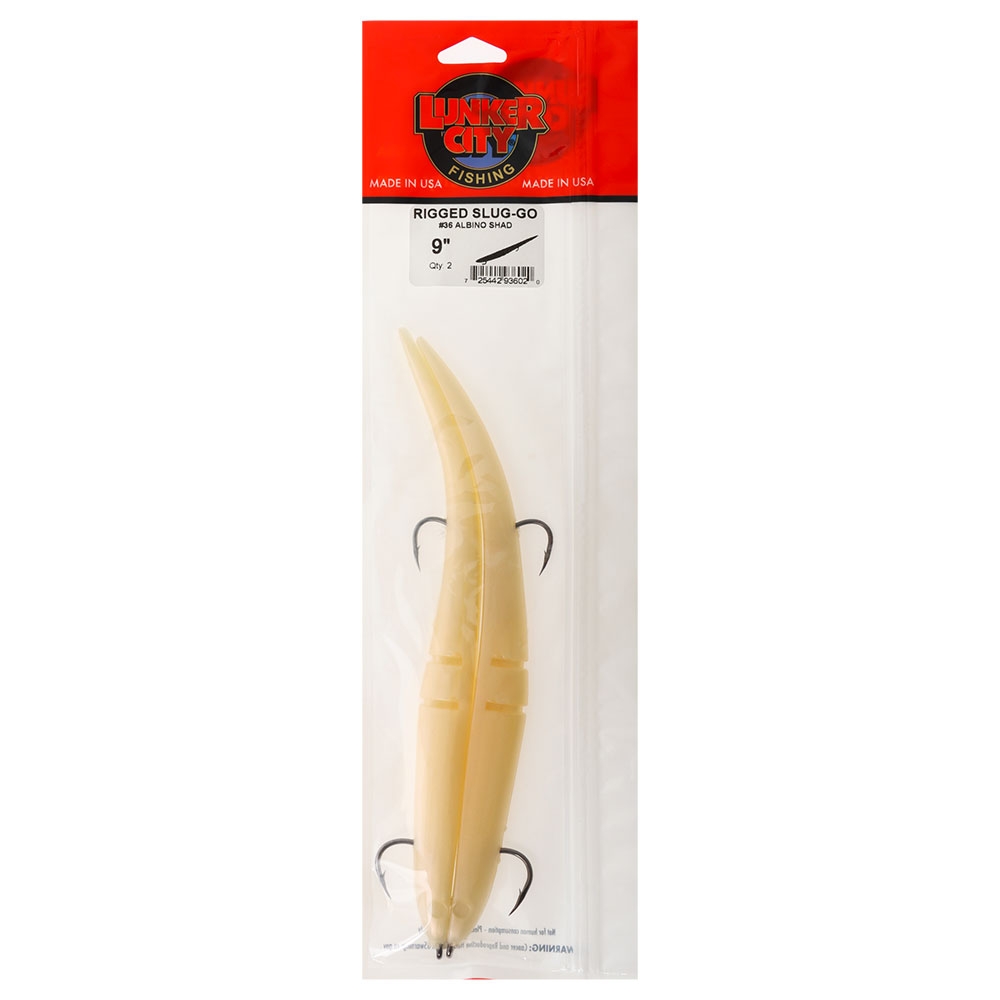Lunker City Slug-Go Rigged Soft Bait 23cm Albino Shad Qty 2