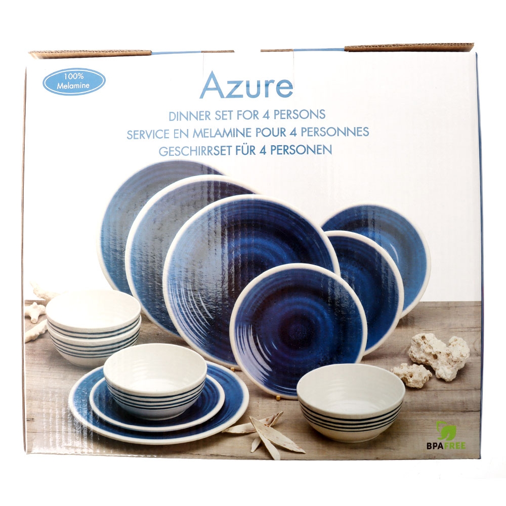 Azure Shatter-Resistant Melamine 12-Piece Dinner Set