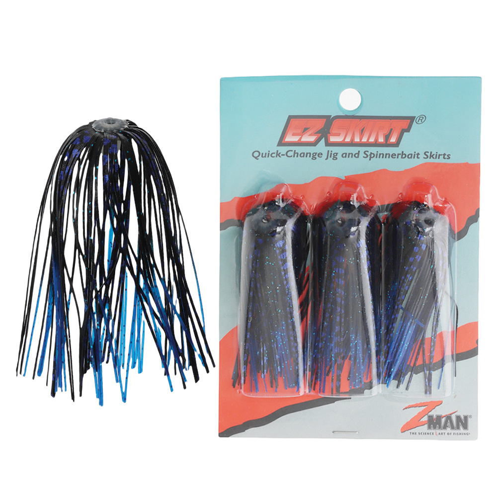 Z-Man EZ Skirt Quick-Change Jig and Spinnerbait Skirts 6.9cm Qty 3 Black Blue Chrome/Blue Tips