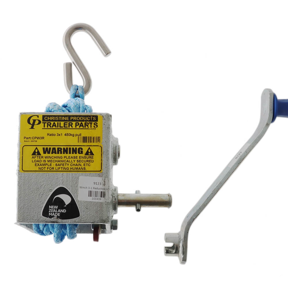 Manual Trailer Winch 3:1 with 5m x 7mm Rope