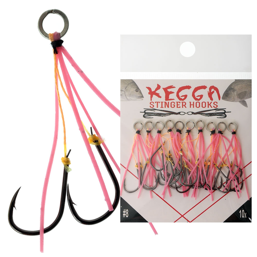 Kegga Stinger Double Jig Assist Hooks #8 Qty 10 Pink