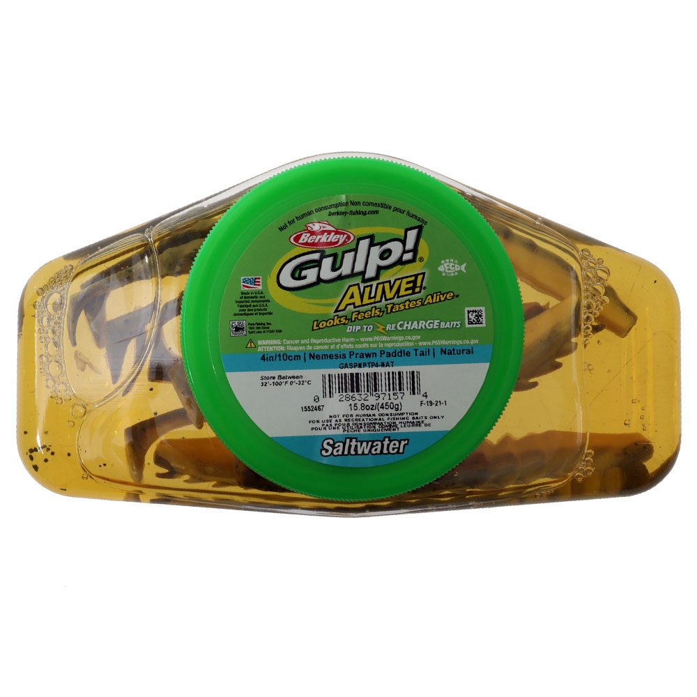 Berkley Gulp Alive Nemesis Prawn Paddle Tail Soft Bait Tub 10cm Natural Shrimp
