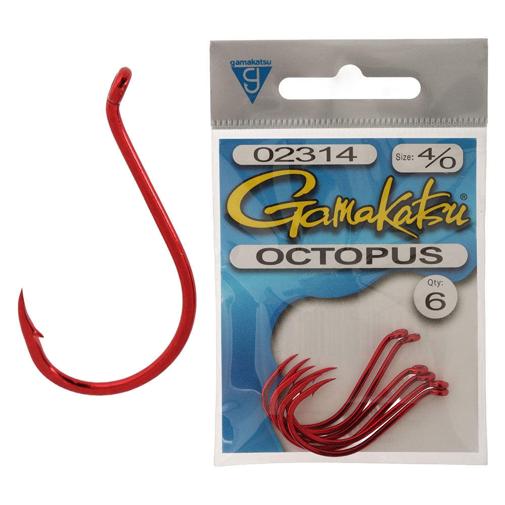 Gamakatsu Octopus Hooks Red 4/0 Qty 6