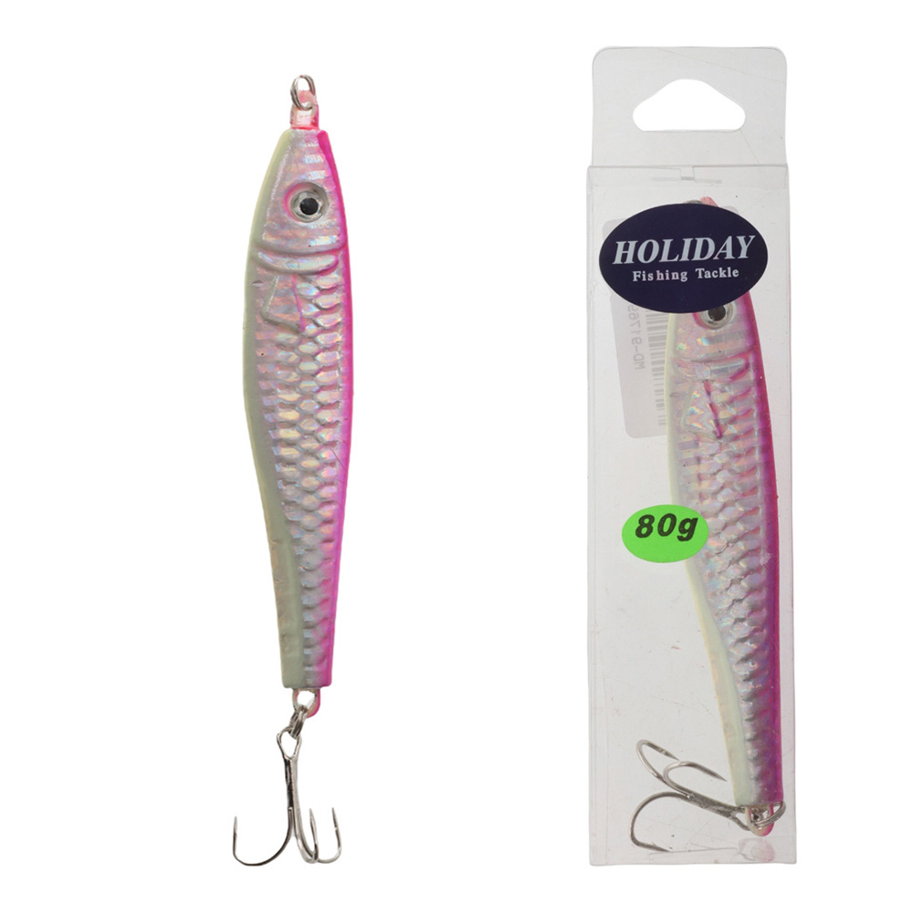 Holiday Metal Fish Casting Lure Pink Silver 80g