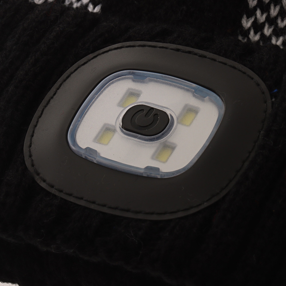 Rechargeable LED Beanie with Pompom Black/White