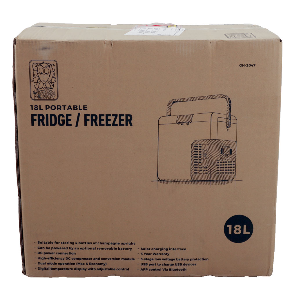 Brass Monkey Portable Fridge/Freezer 18L with Battery Compartment Grey/Dark Grey