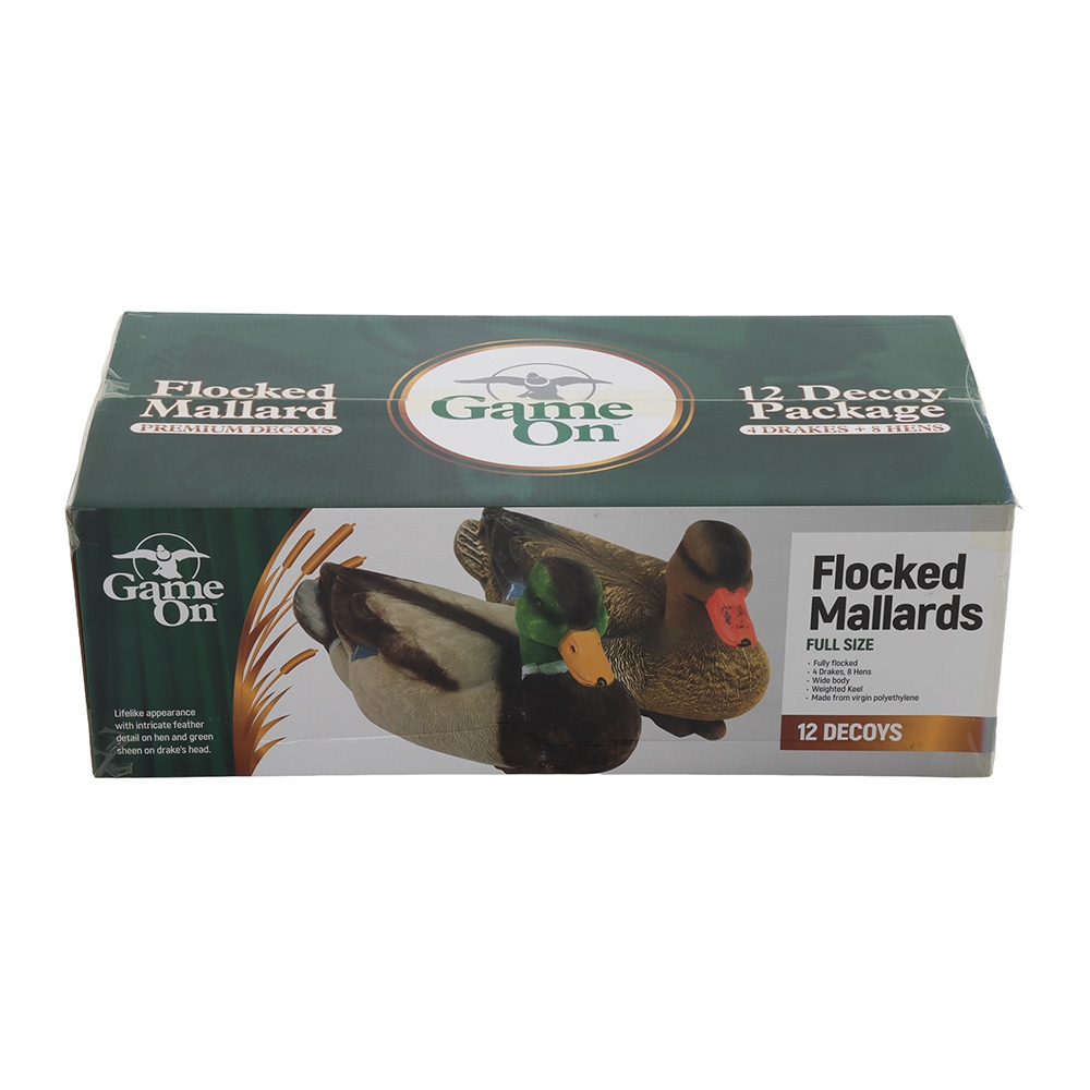Game On Full Size Flocked Mallard Decoy Family Pack 4 Drakes + 8 Hens