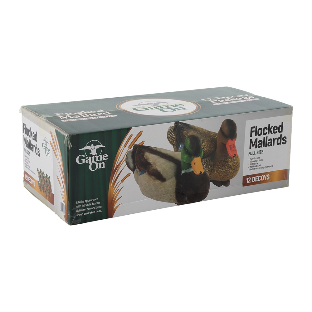 Game On Full Size Flocked Mallard Decoy Family Pack 4 Drakes + 8 Hens
