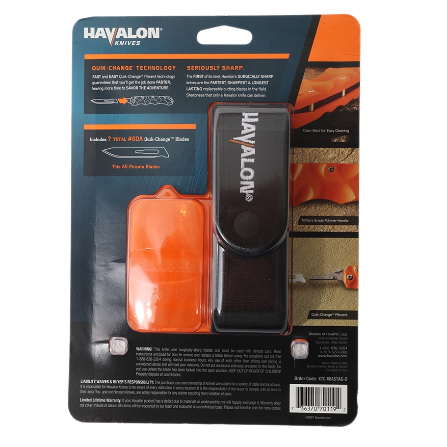 Havalon Piranta-Stag Folding Knife 7cm Blaze Orange