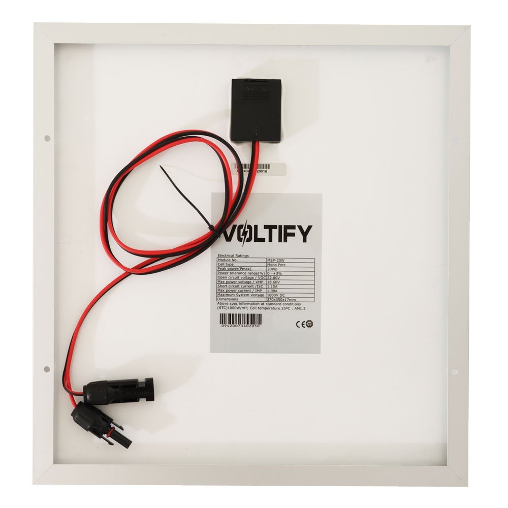 Voltify Mono PERC Solar Panel 20W 375x350x17mm