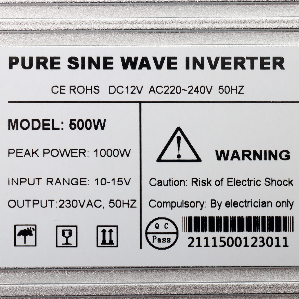 Pure Sine Wave Inverter 12VDC 230VAC 500W