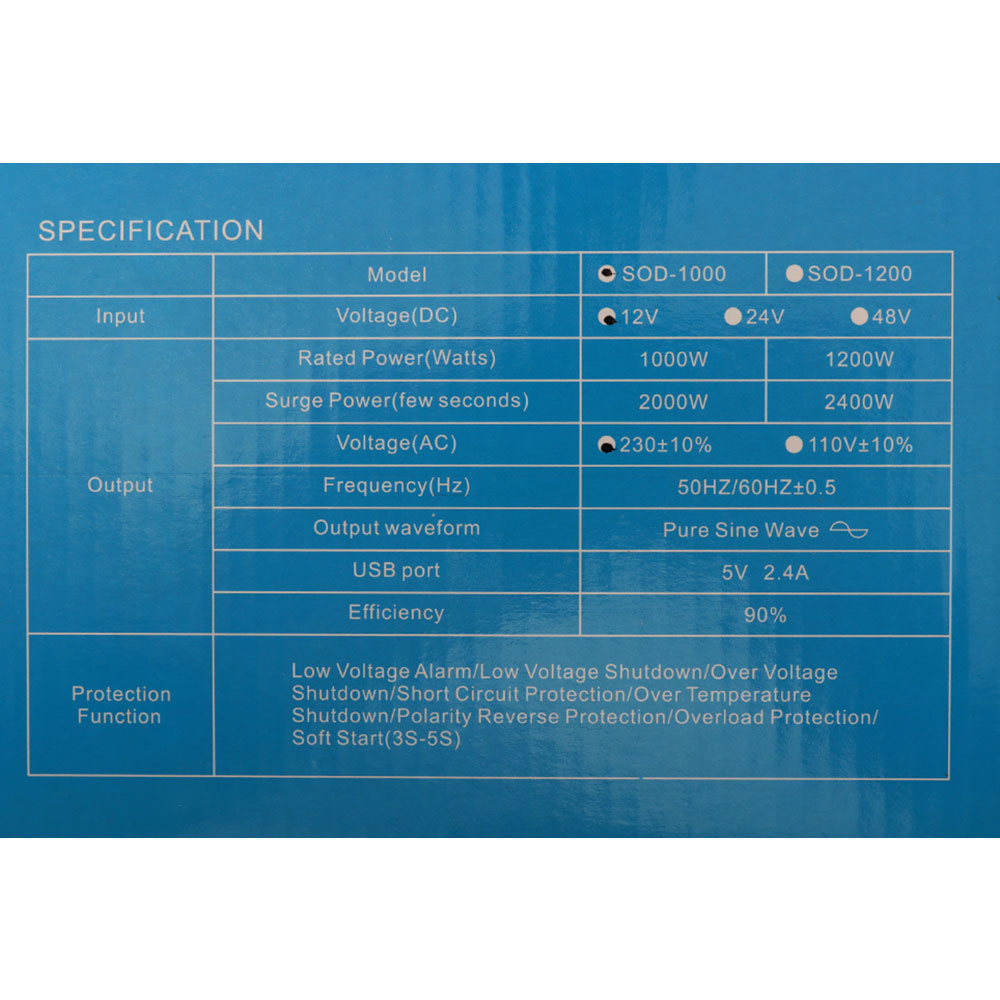 Pure Sine Wave Inverter 12VDC 230VAC 1000W