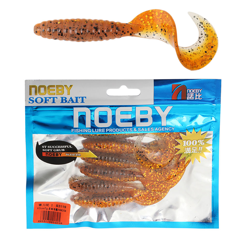 NOEBY Grub Soft Bait 8.5cm Brown Qty 6