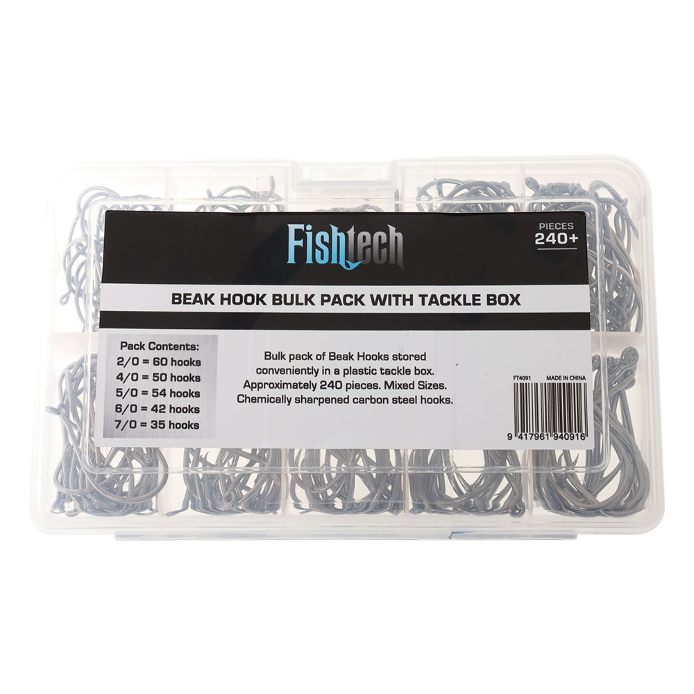 Fishtech 240-Piece Assorted Beak Hook Bulk Pack with Tackle Box