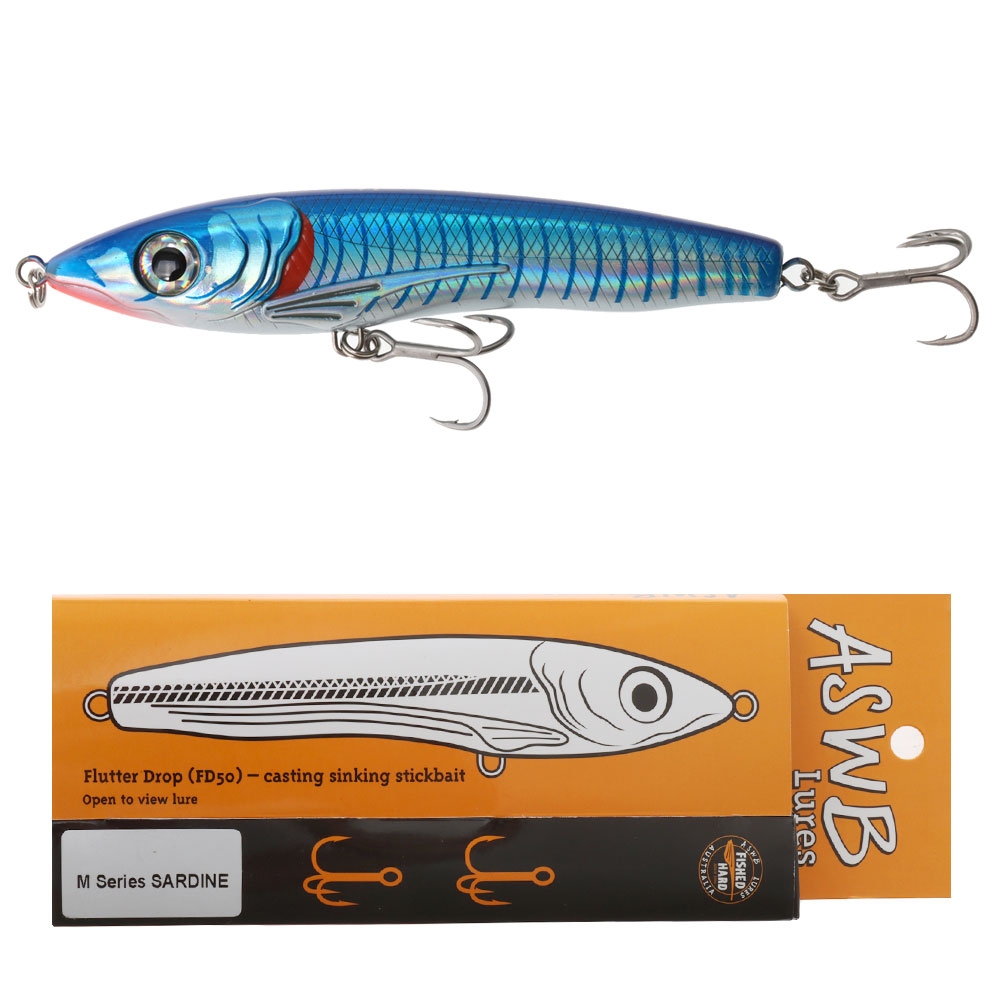 ASWB Flutter Drop FD50 Sinking Stickbait 130mm 50g M Series Sardine