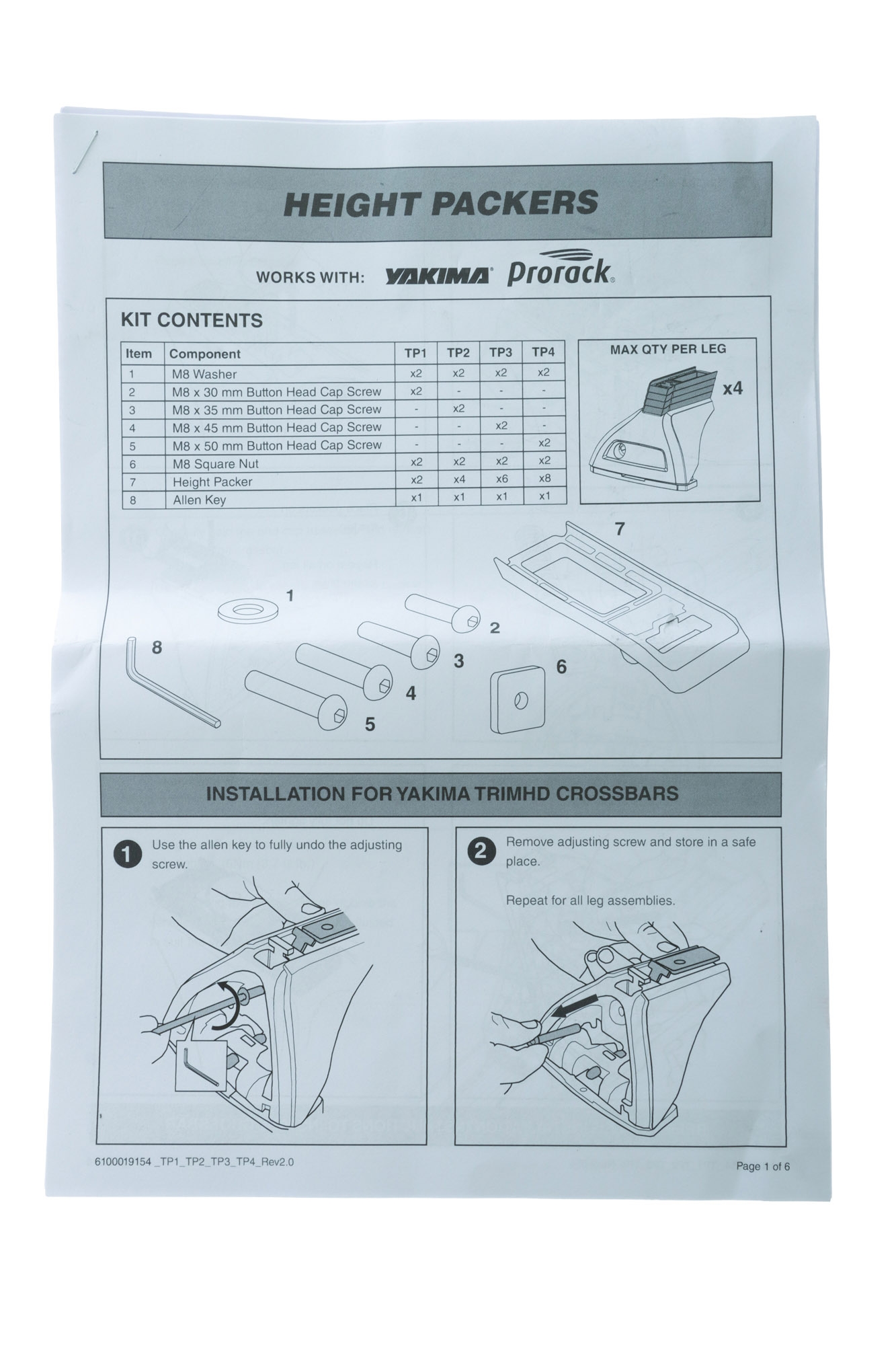 Prorack Heavy Duty Bar Height Packers Qty 8