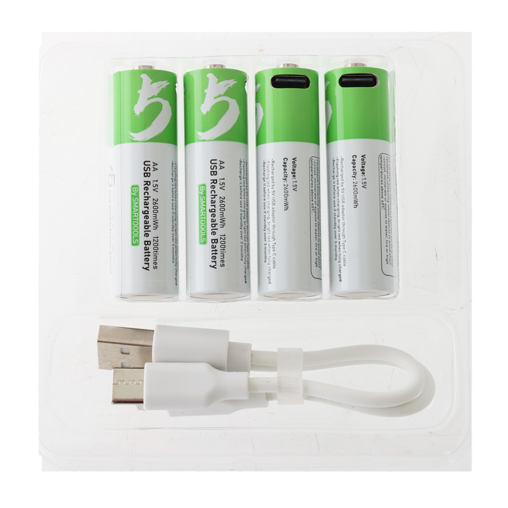 USB Rechargeable AA Lithium Battery 1.5V 4-Pack