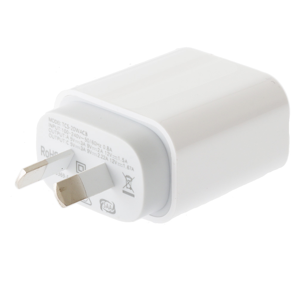 Fast Charger for USB and Type C Devices 20W