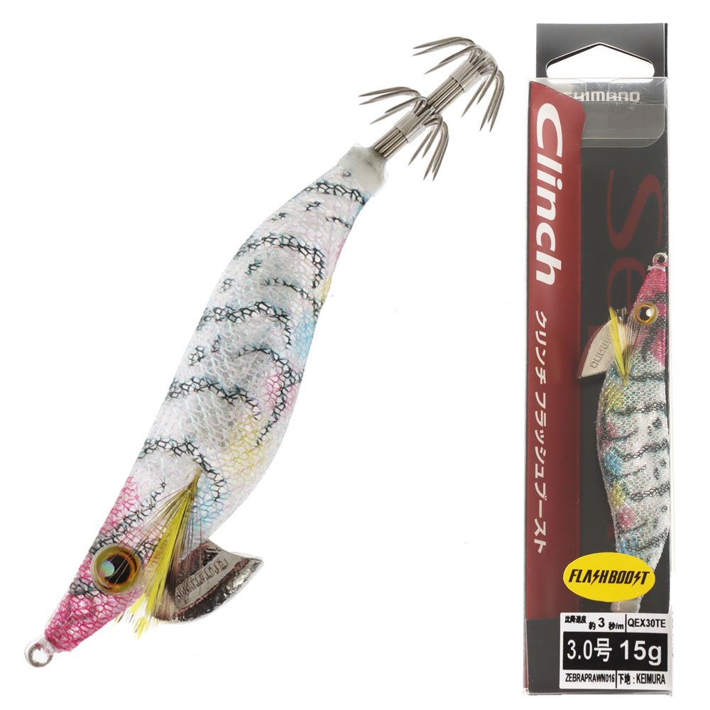 Shimano Sephia Clinch FlashBoost Squid Jig Size 3.0 15g Zebra Prawn