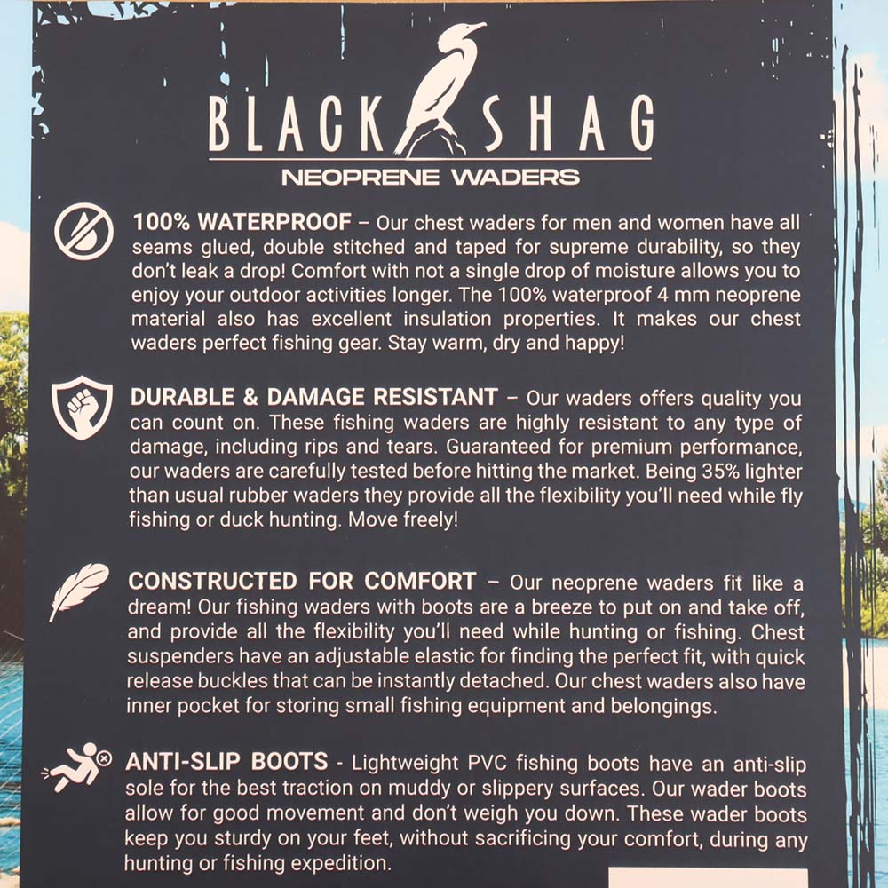 Black Shag Neoprene Chest Waders with Waterproof Front Pocket 4mm