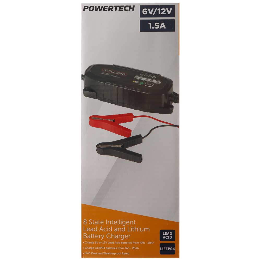 Powertech 8-Step Intelligent Lead Acid and Lithium Battery Charger 6/12V 1.5A