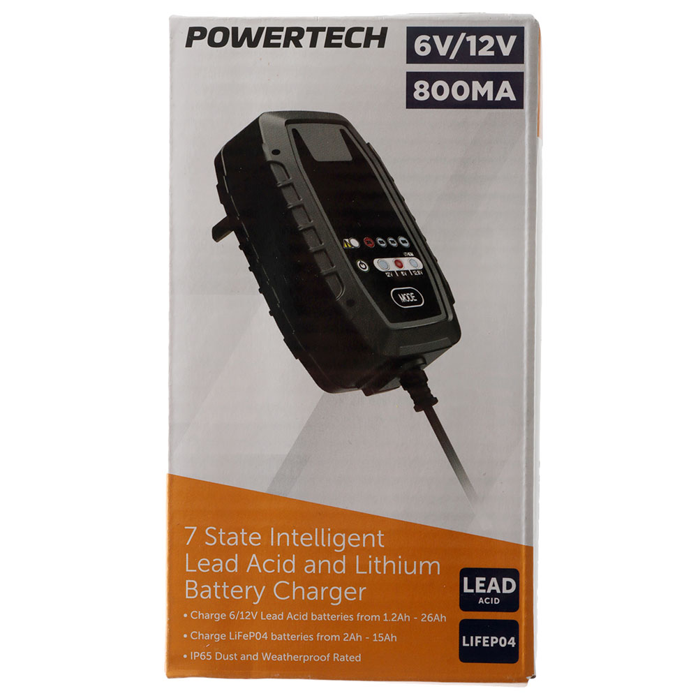 Powertech 7-Step Intelligent Lead Acid and Lithium Battery Charger 6/12V 0.87A