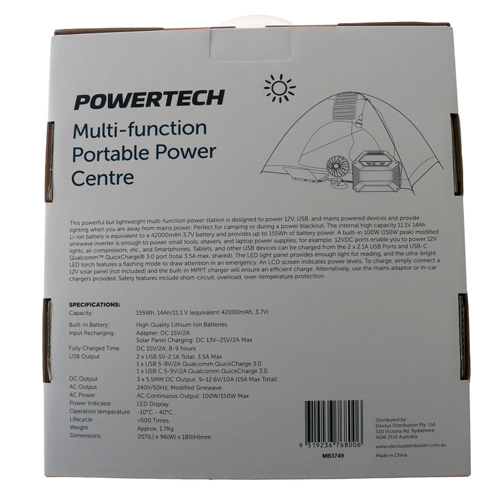 Powertech Multi-Function Portable Power Centre with LCD 42000mAh