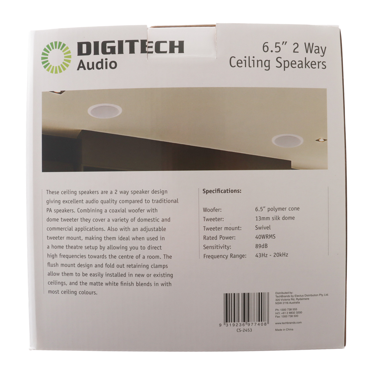 Digitech 2-Way In-Ceiling Speaker 6.5in 40W with Swivel Tweeter