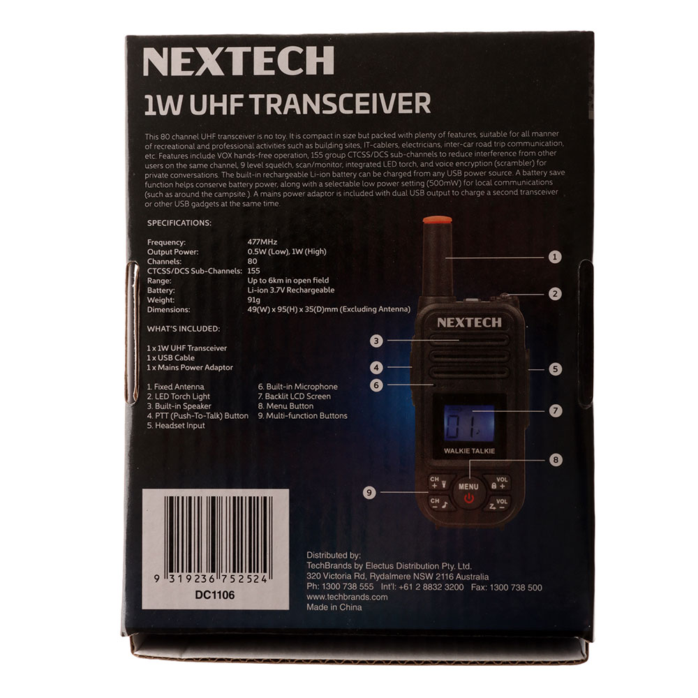 NEXTECH DC1106 Rechargeable UHF Transceiver 1W