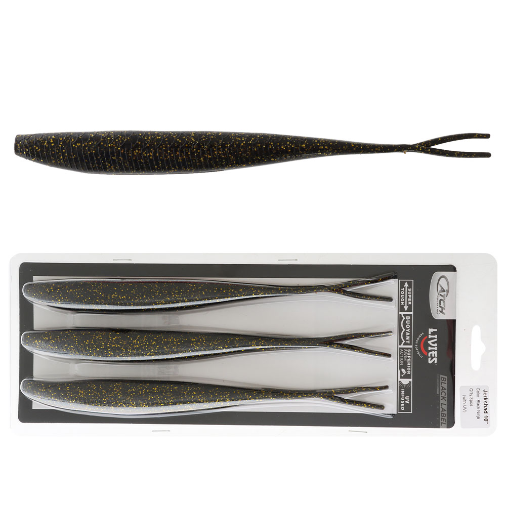 Catch Black Label Livies Jerkshad Soft Bait 10in Black Ninja Qty 3 